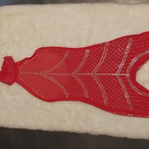 Red sheer bodysuit bedazzled